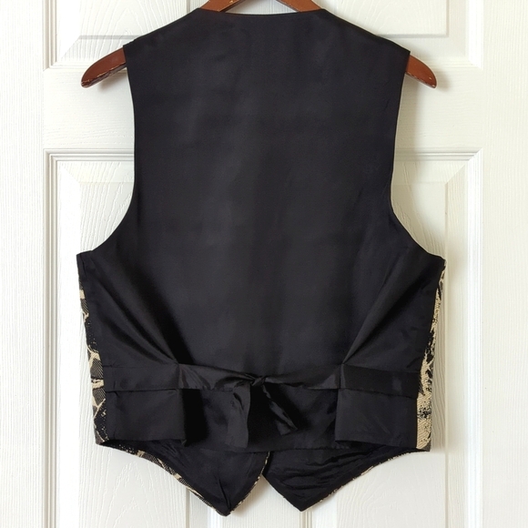 Against Gravitee 90's Vintage Funky Woven Button Down V-neck Vest Cream Black OS - Picture 7 of 10